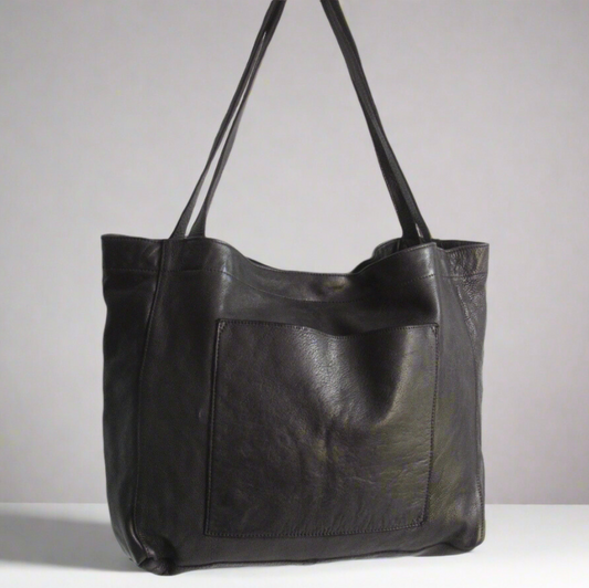 Black Leather Shopper Tote