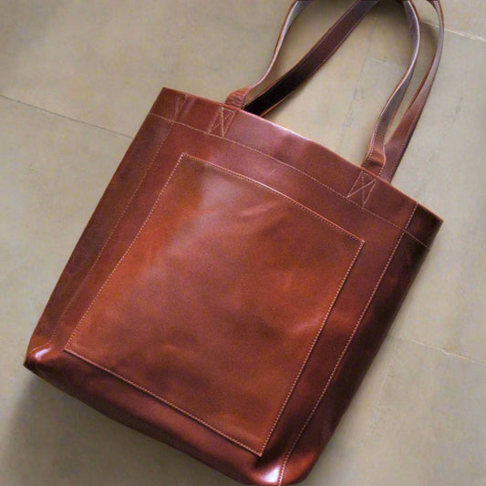 Cognac Leather Tote Bag
