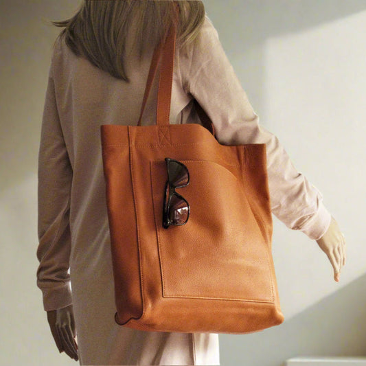 Tan leather tote bag