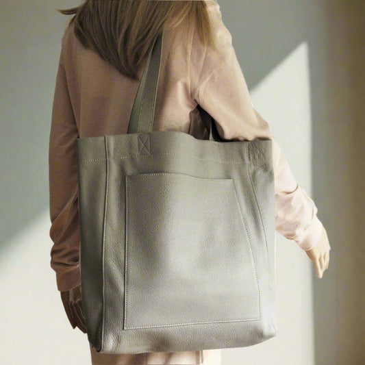 Grey leather tote bag shopper