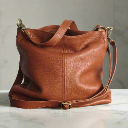 Brown Leather Shoulder Bag, Soft pebbled leather purse