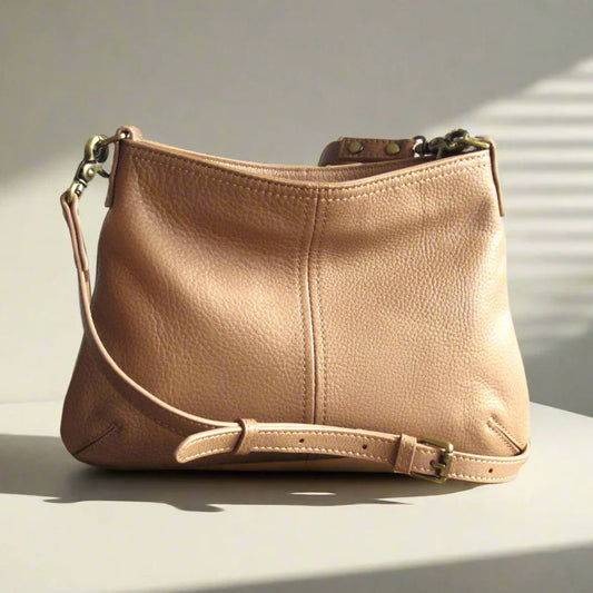 Mini Leather Crossbody Bag, Nude Pink Clutch