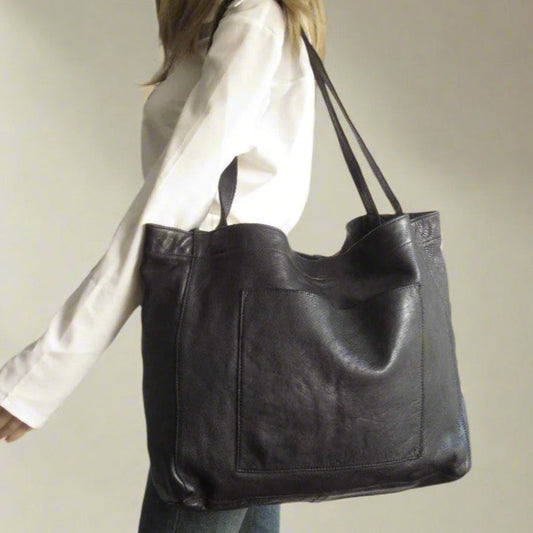 Black Leather Shopper Tote