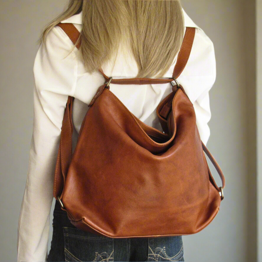 Cognac Leather Convertible Backpack
